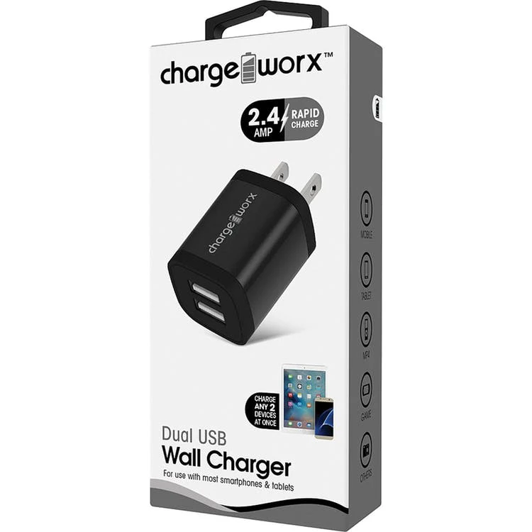 Dual USB Rapid Wall Chargers - Black 2.4 AMP 1