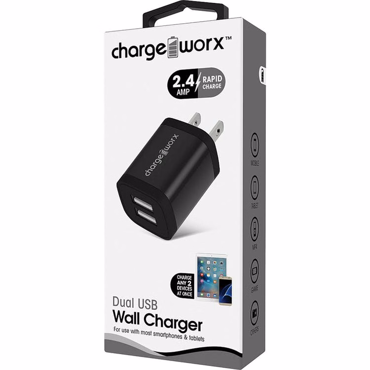 Dual USB Rapid Wall Chargers - Black 2.4 AMP