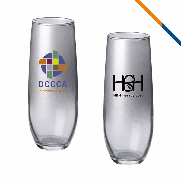 Custom 9 oz Stemless Champagne Glass with Silver Gradient — Wedding Event Drinkware