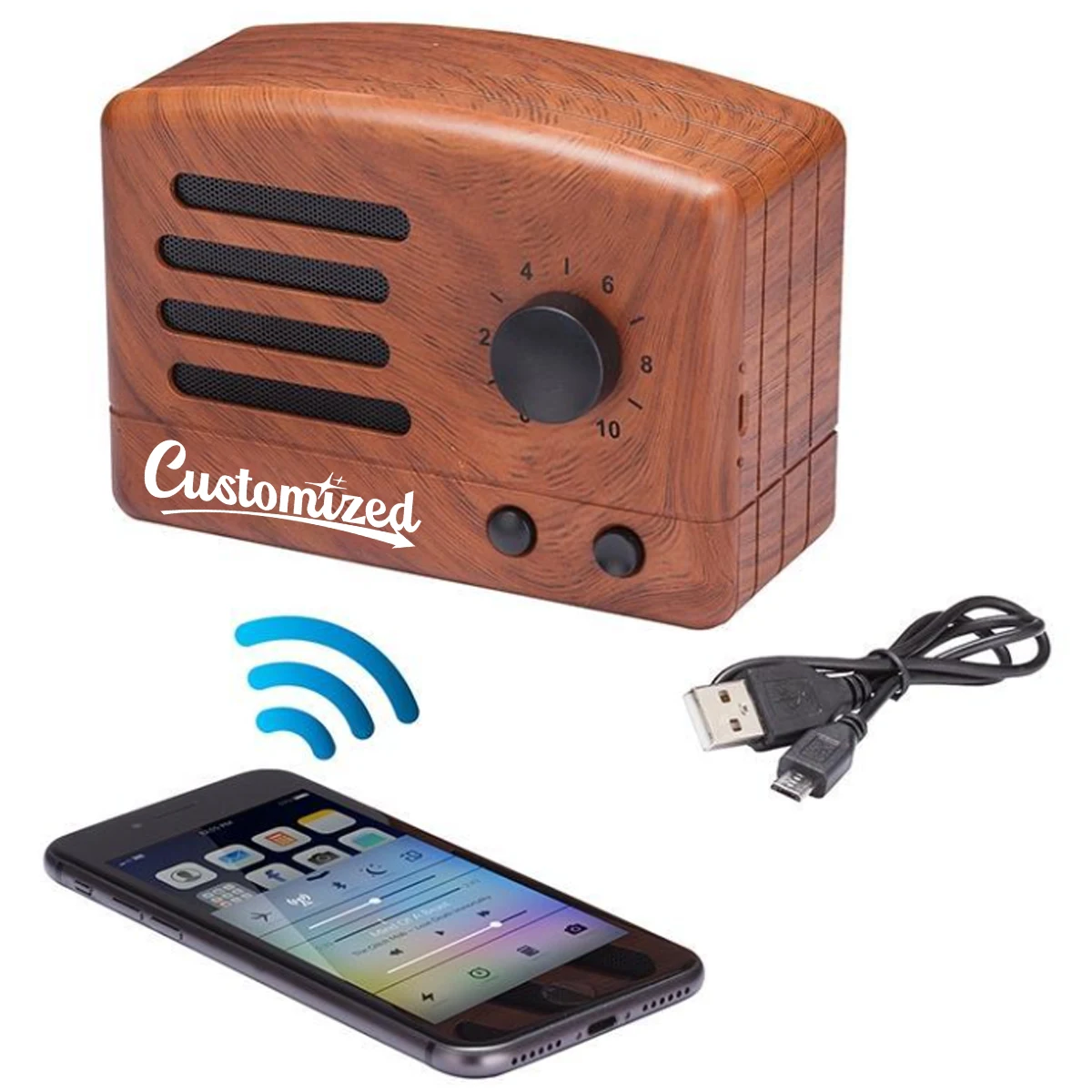 Retro Wood Grain Bluetooth Speaker with Volume Dial 1