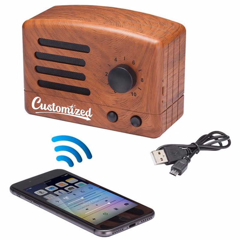 Retro Wood Grain Bluetooth Speaker with Volume Dial
