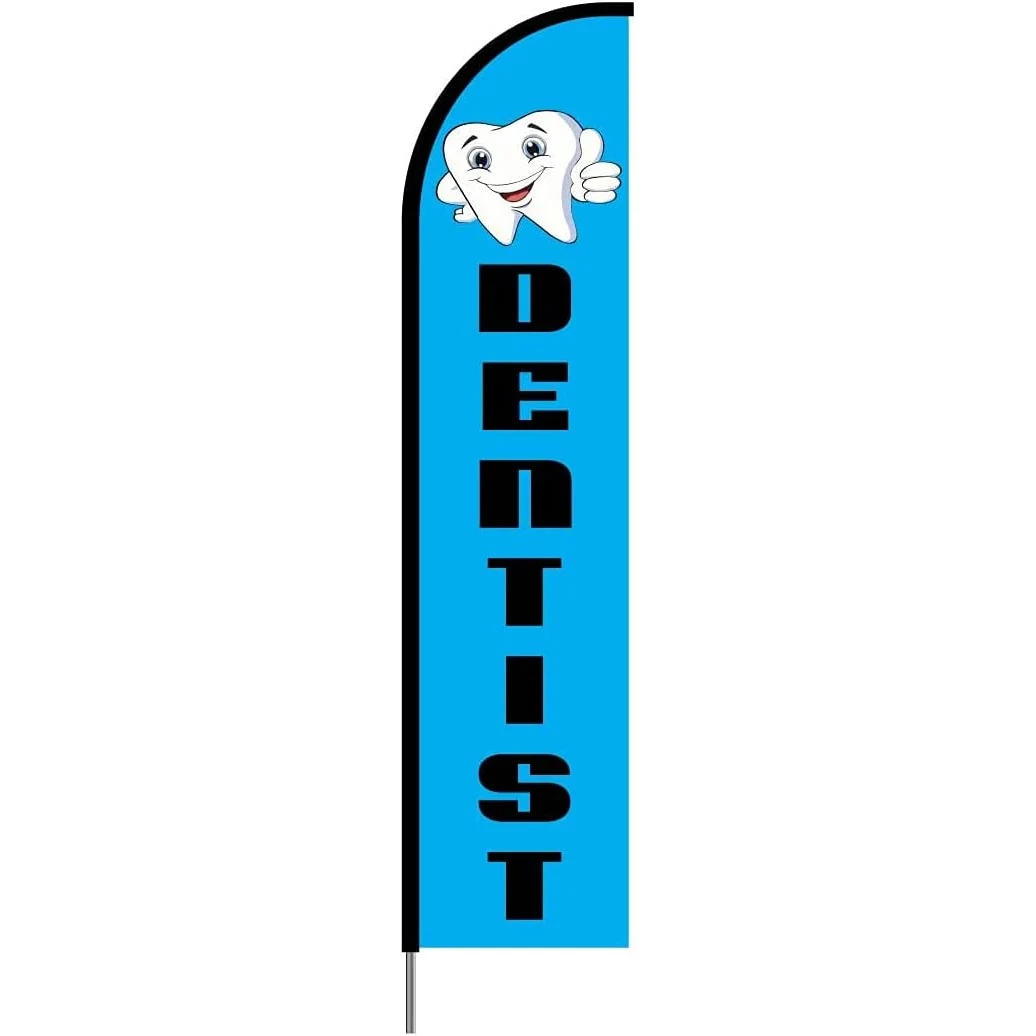 Dentist Sign Feather Flag Swooper Banner Pole Kit Outdoor Business Advertising Display, 15ft 1