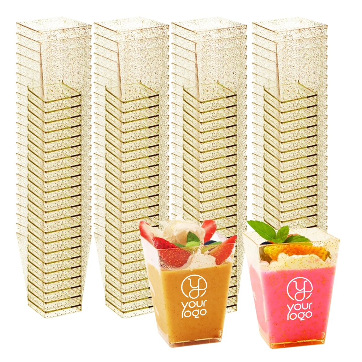 5oz Gold Disposable Square Dessert & Mousse Cups 1