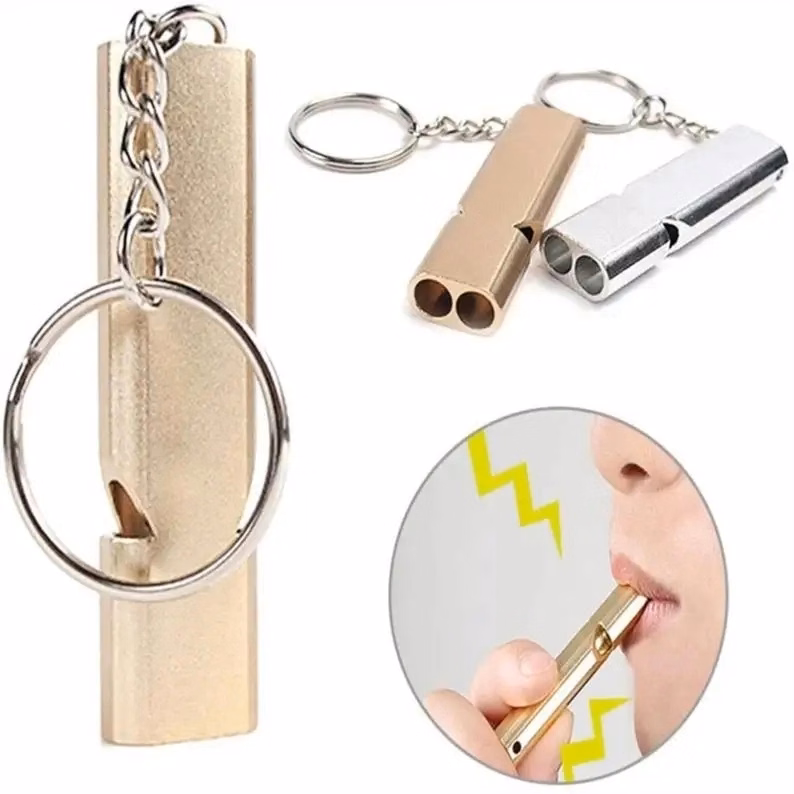 Aluminum Double Tubes Whistle Keychain