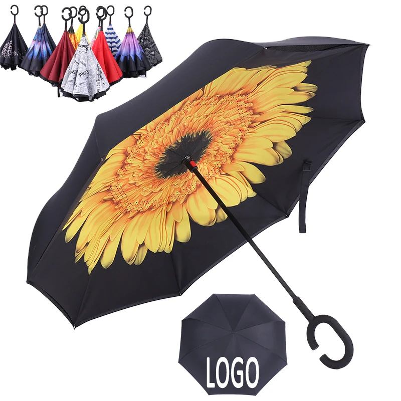 Custom Outdoor Travel C-Handle Reverse Umbrella 1