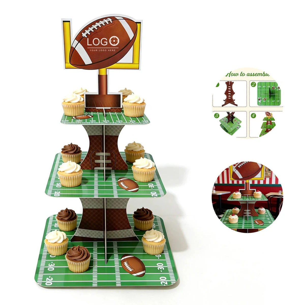 3-Tier Football Party Paper Cupcake Stand 1