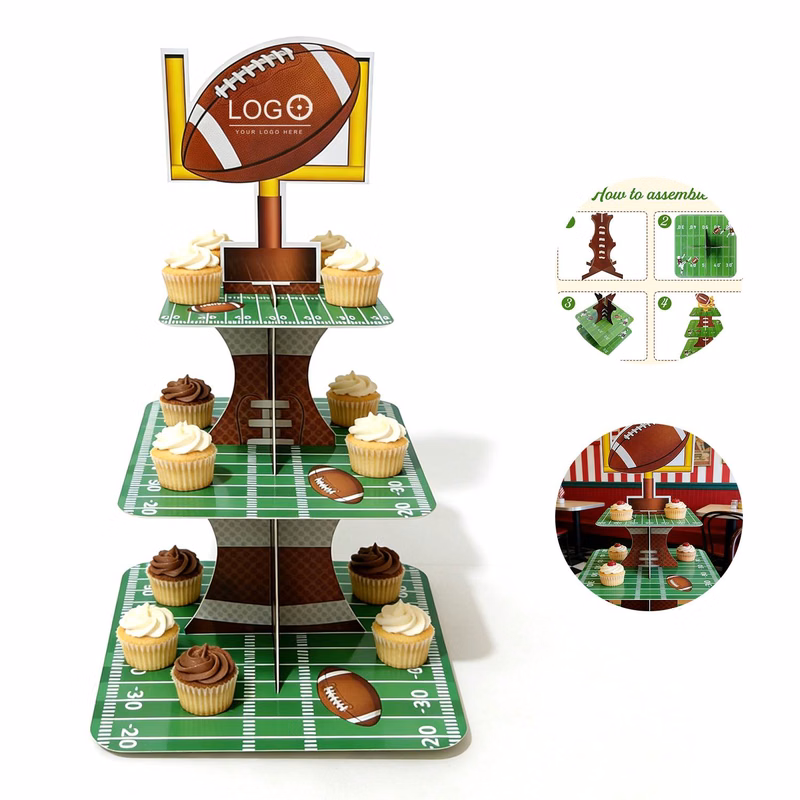 3-Tier Football Party Paper Cupcake Stand