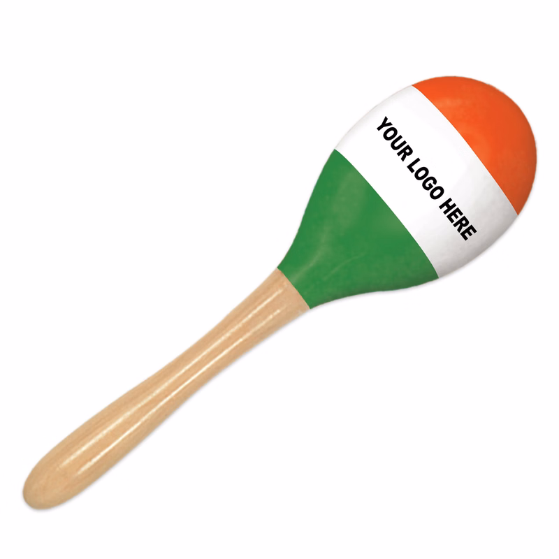 8" Red, White, and Green Wood Maracas w/ Custom Direct Pad Print on White Stripe