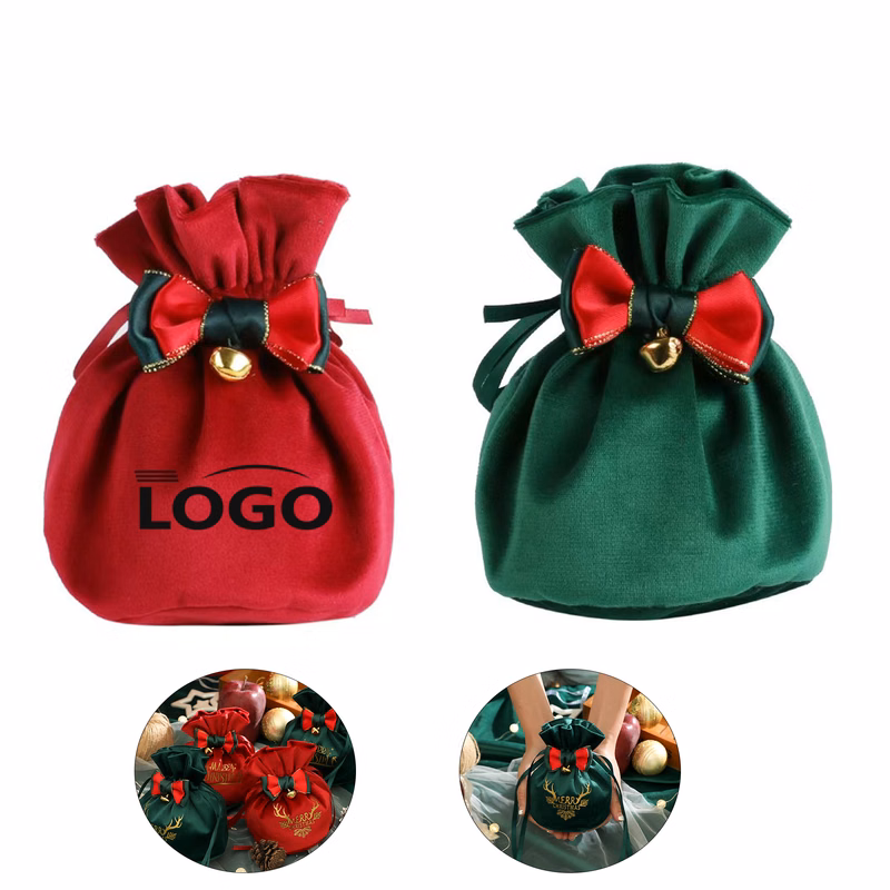 Medium Size Red & Green Velvet Drawstring Gift Pouches