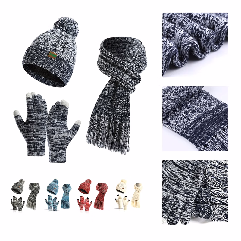 Winter Knit Hat Scarf Touchscreen Gloves Set