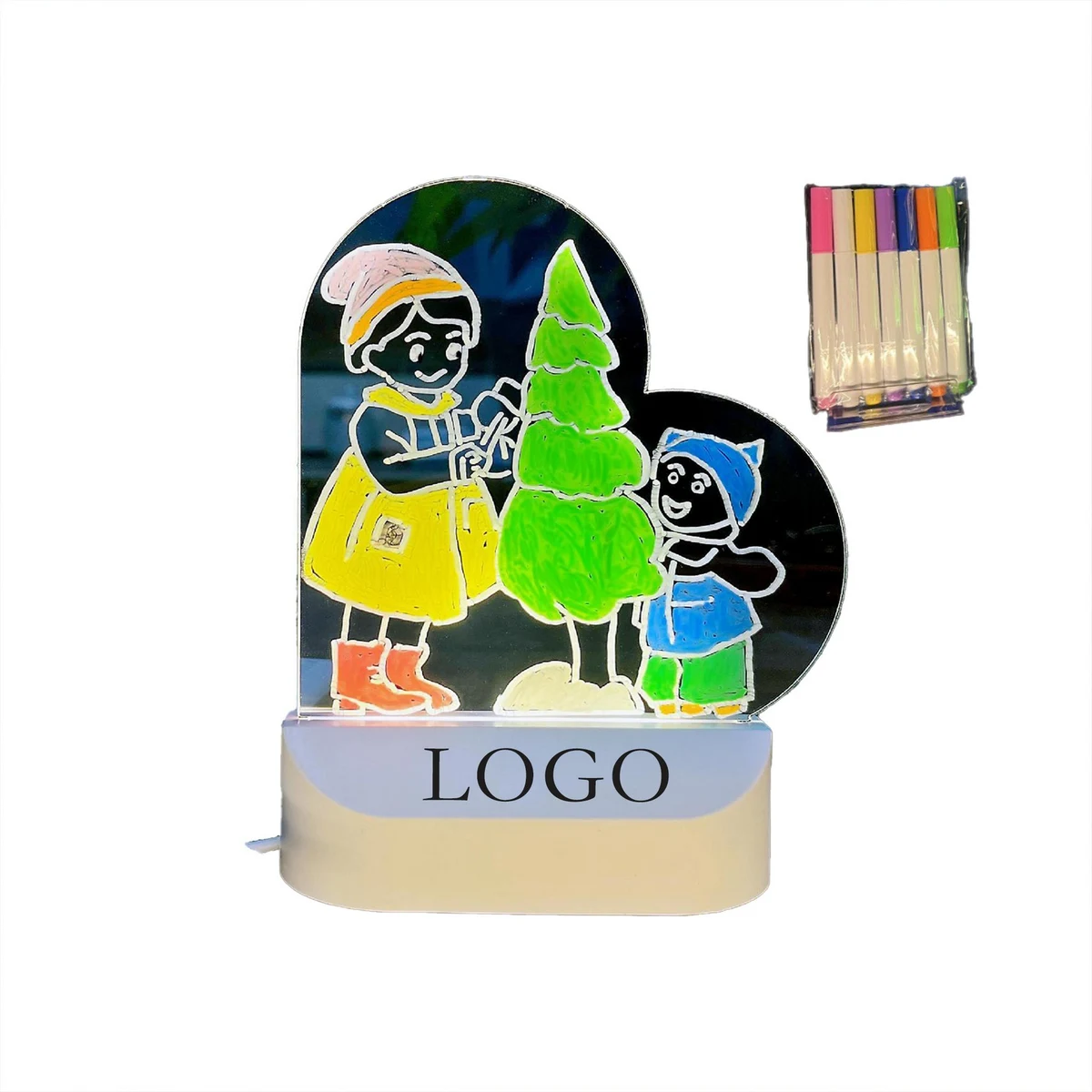Usb Light Heart Shape Acrylic Message Board With 7 Color Pen 1