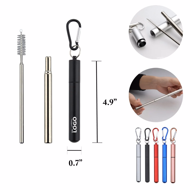 MOQ50 304 Telescopic Straw Aluminum Case Foldable Set