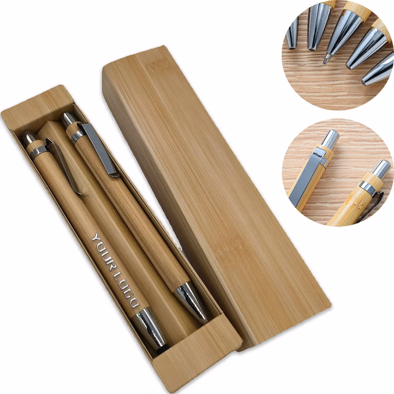 Metal Hook Bamboo Wood Barrel Touch Tip Ballpoint Pen