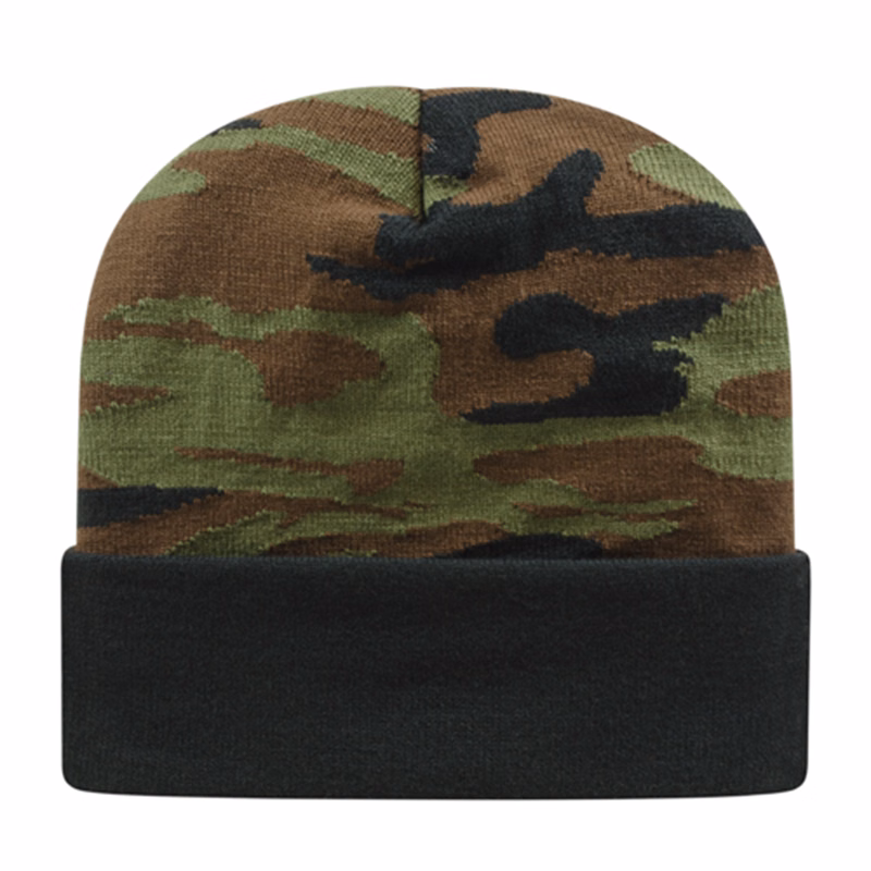 Woodland Camouflage Knit Cap with Solid Color Cuff