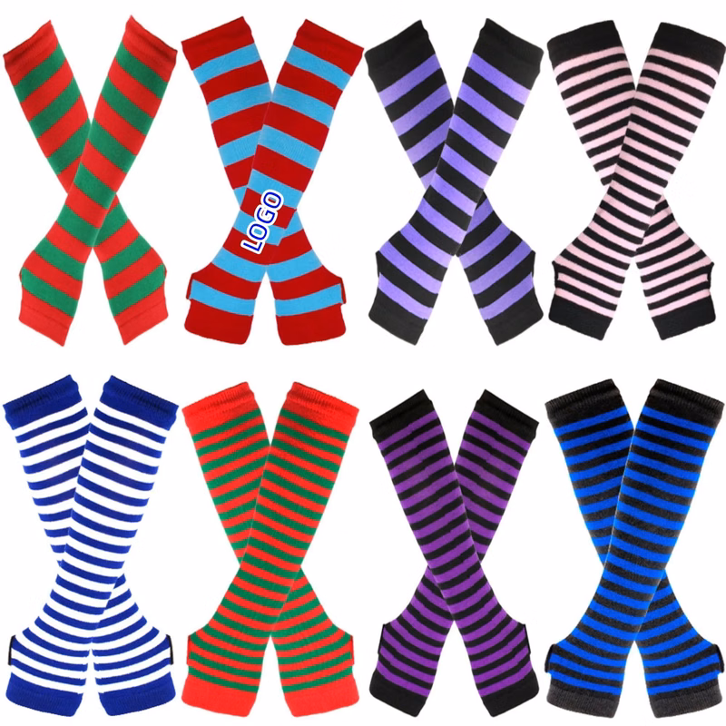 Full Color Knit Arm Stripe Warmer Gloves
