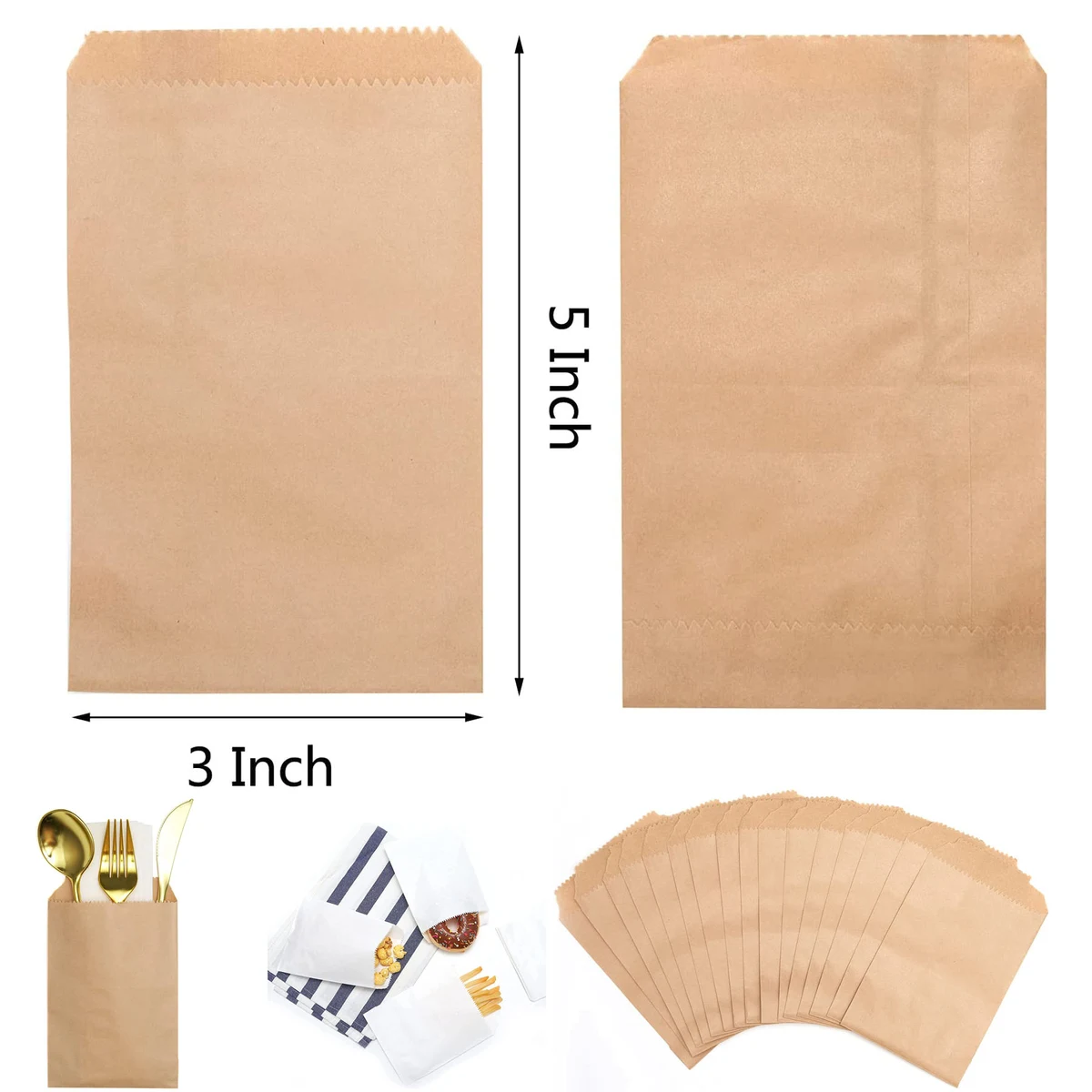 3 x 5 Inches Bakery Natural Kraft Paper Bags 1