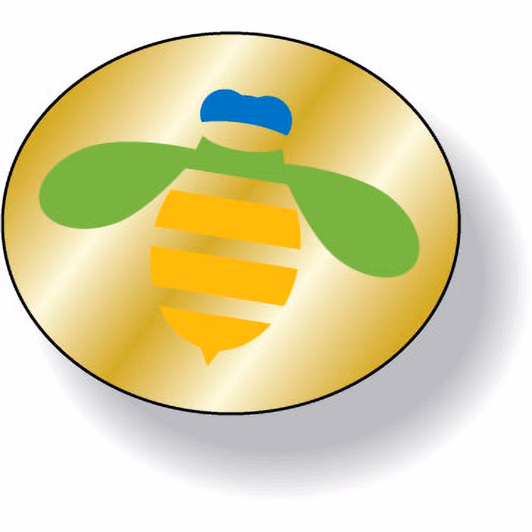 Bright Gold Foil Paper Flexo-Printed Stock Oval Roll Labels (.625"x.75")