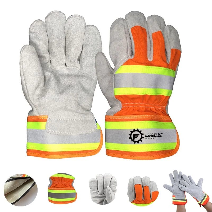 Hi-Vis Split Leather Gloves w/ Safety Cuff 1