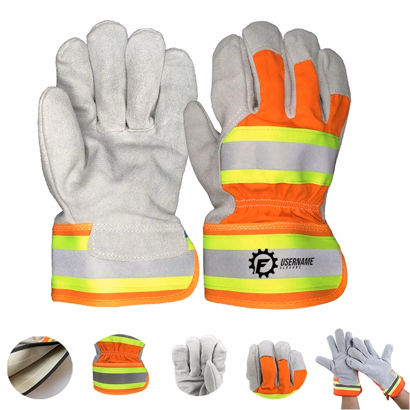 Hi-Vis Split Leather Gloves w/ Safety Cuff