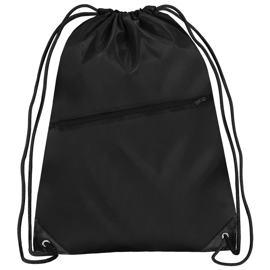Slant-Zip Polyester Drawstring Bag w/ Custom Logo 1