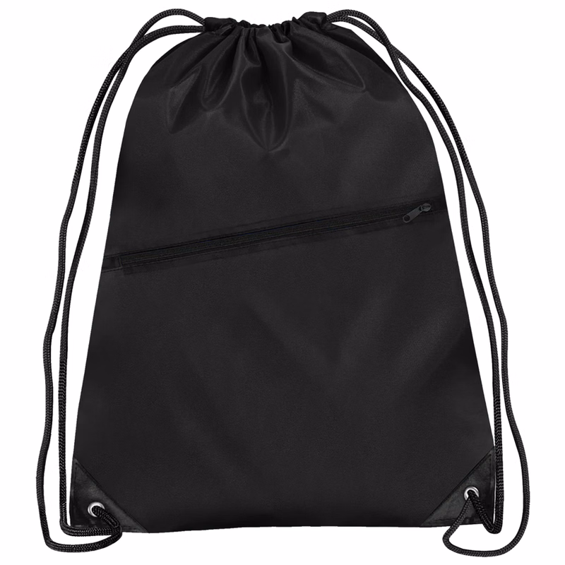 Slant-Zip Polyester Drawstring Bag w/ Custom Logo