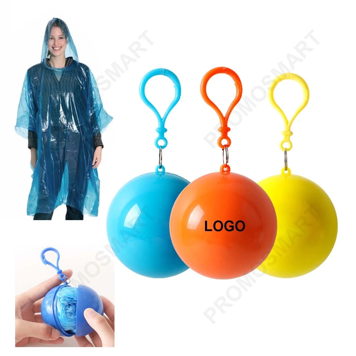 Disposable Raincoat Poncho Ball With Keychain 1