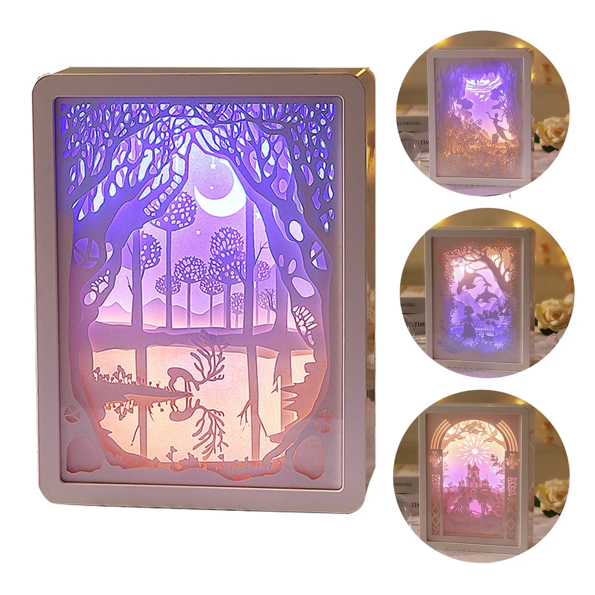 3D Paper Carving Night Light Shadow Box Sculptures Frame 1