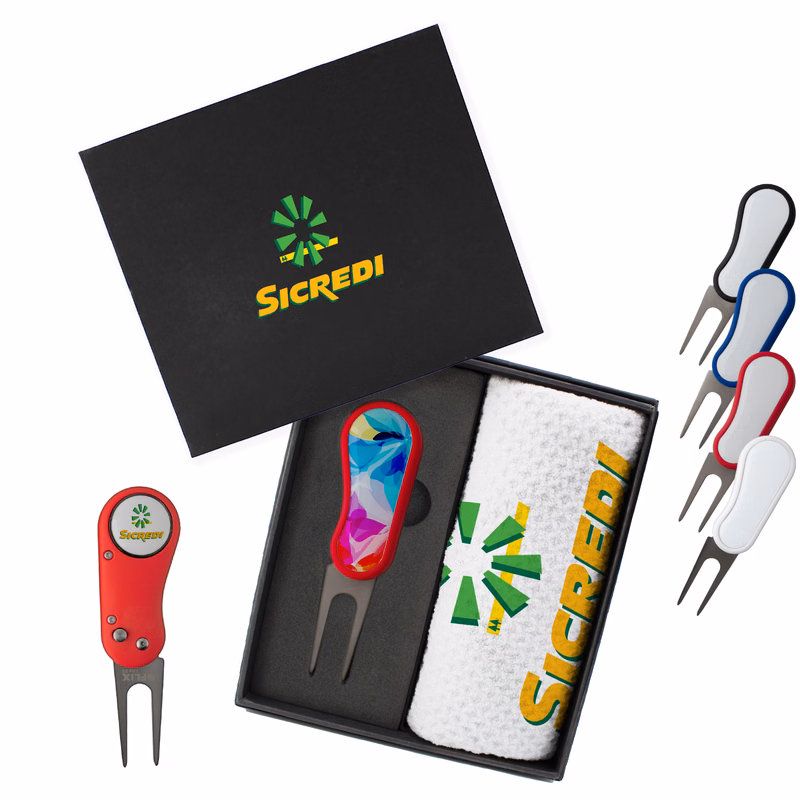 Premium Golf Presentation Box - Divot Tool & Towel