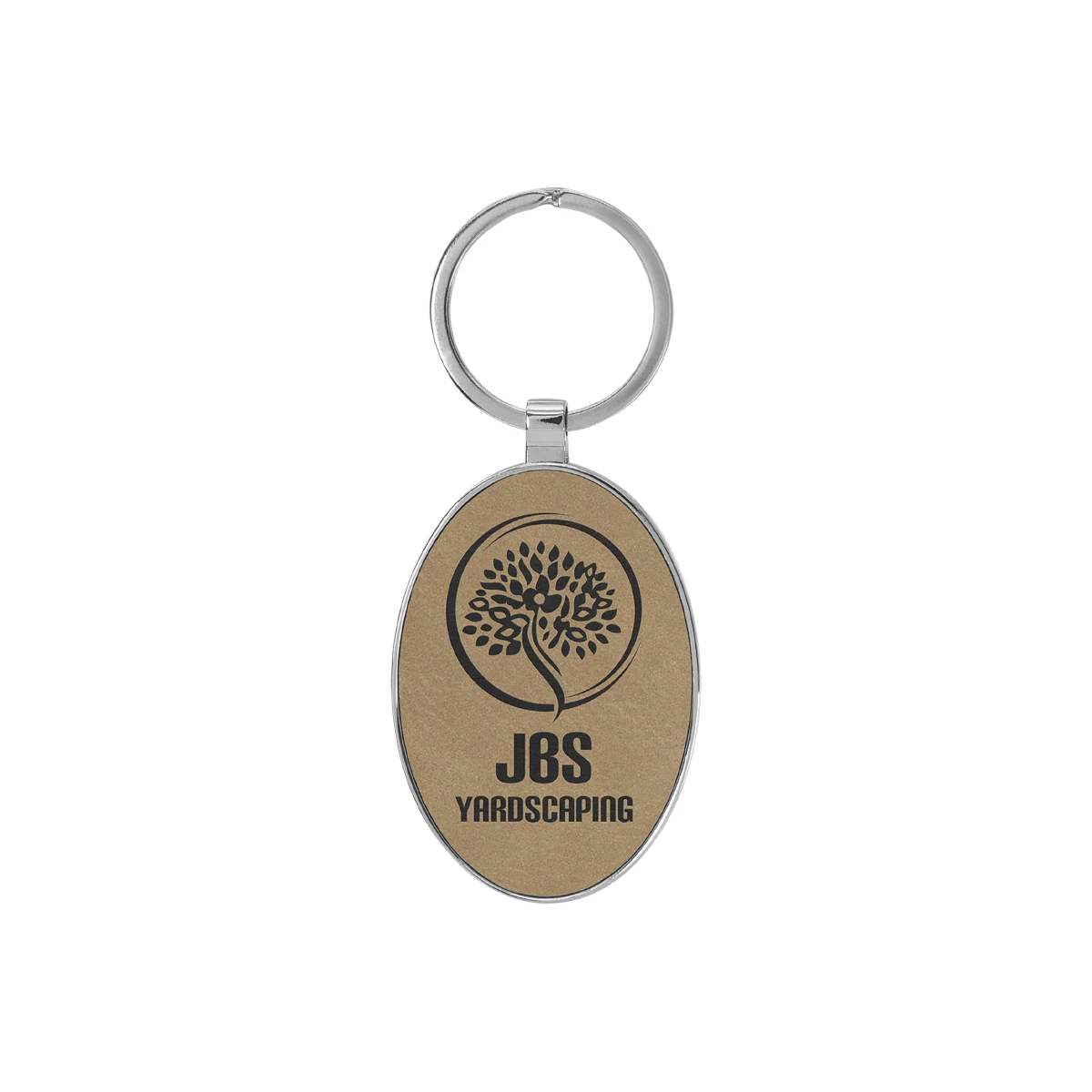 Light Brown Leatherette/Metal Oval Keychain 1