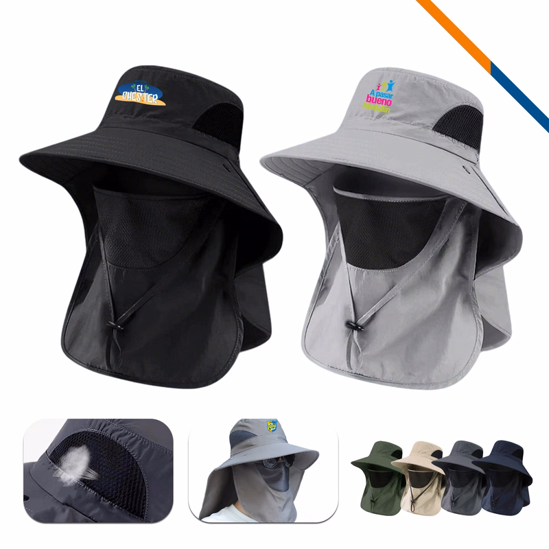 Rimvo Wide Brim Neck Flap Bucket Hat