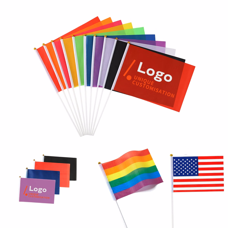 Multicolor Layer Hand Held Waving Flag With Plastic Pole