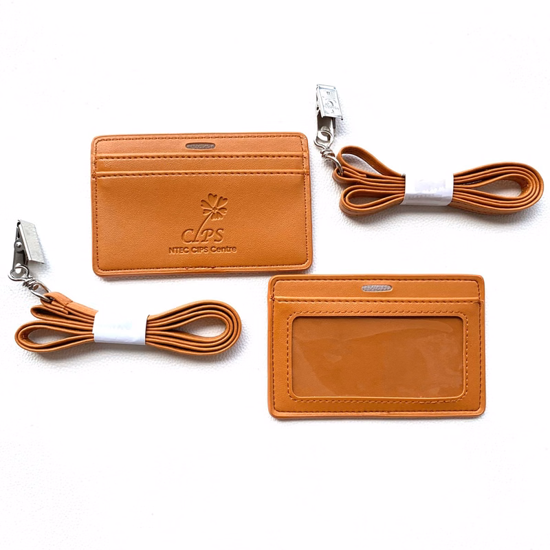 Deluxe Horizontal PU Leather ID Badge Holder