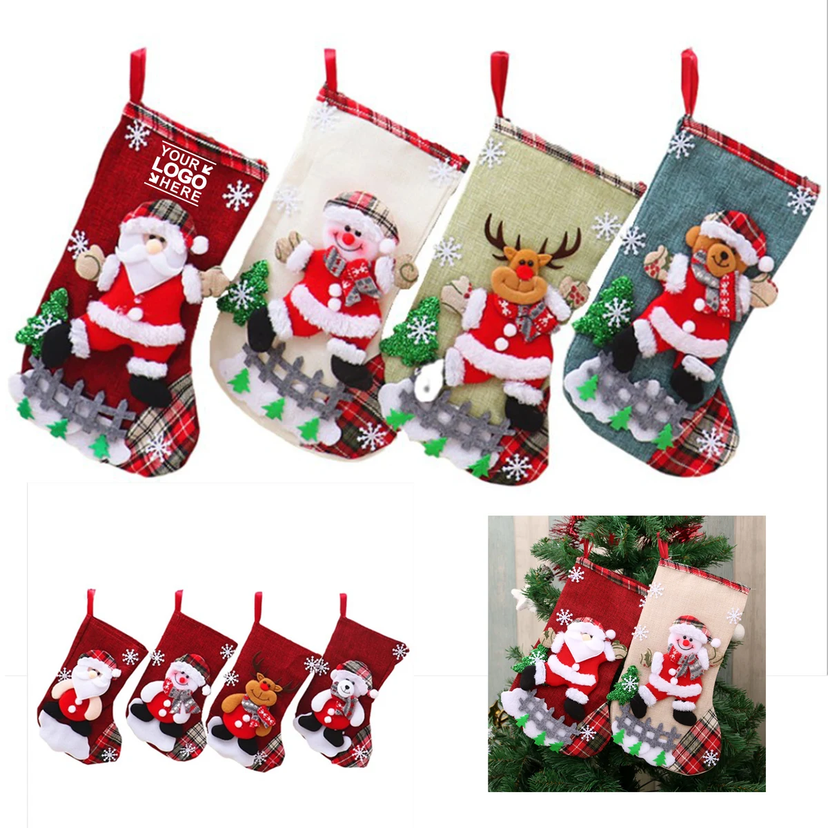MOQ 50 pairs Christmas Stockings, custom tote bag with logo imprint 1