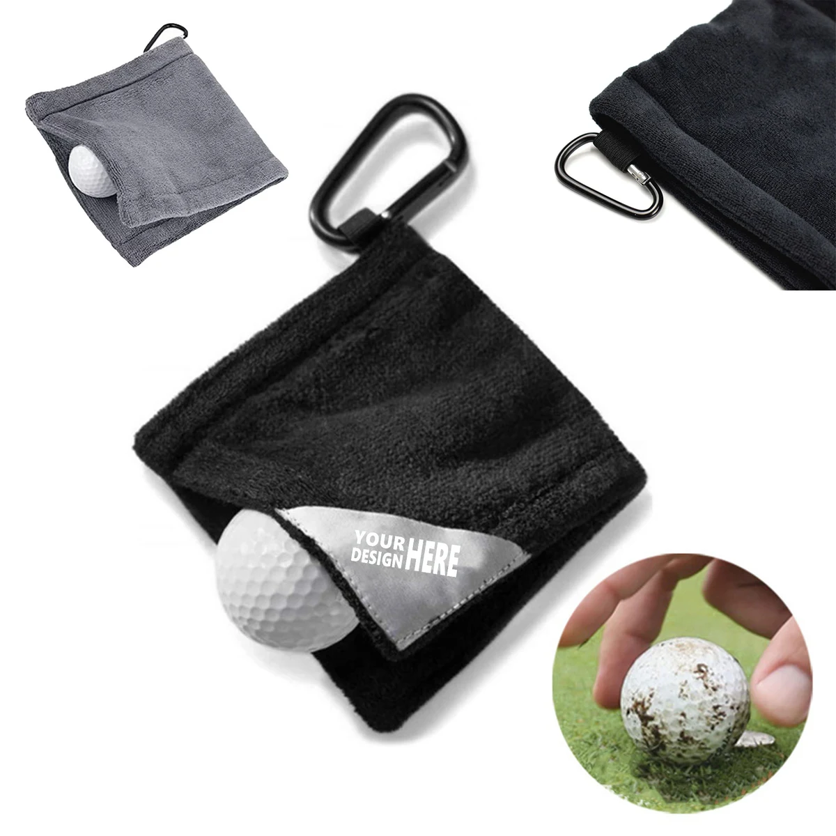 Wet Dry Golf Ball Pocket Towel With D Clip 1