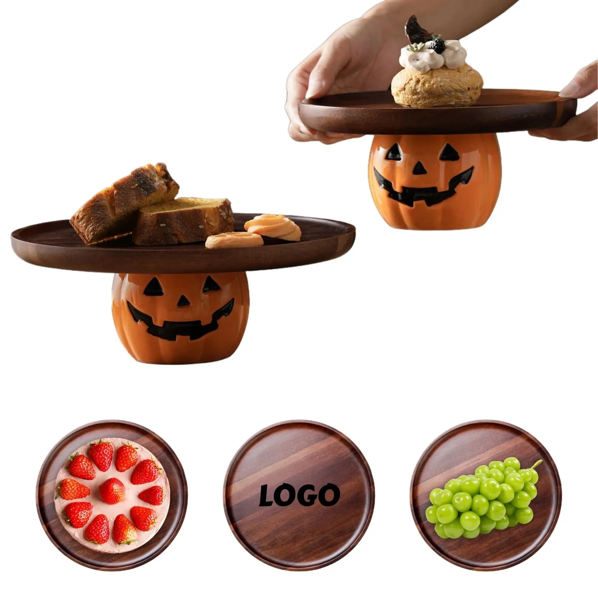 Halloween Pumpkin Wood Cake Stand Tray 1