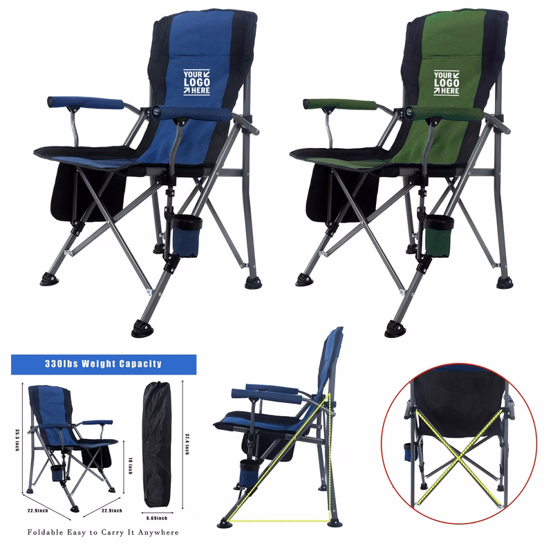 Portable Camping Folding Heavy Duty Support 330 lbs Outdoor Large Chair with Armrest Storage Bag