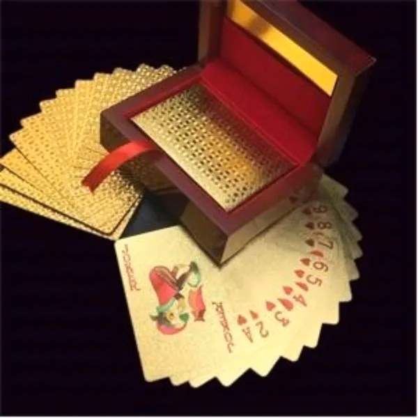 PET 24K Gold Metal Poker Playing Card with Wooden Box