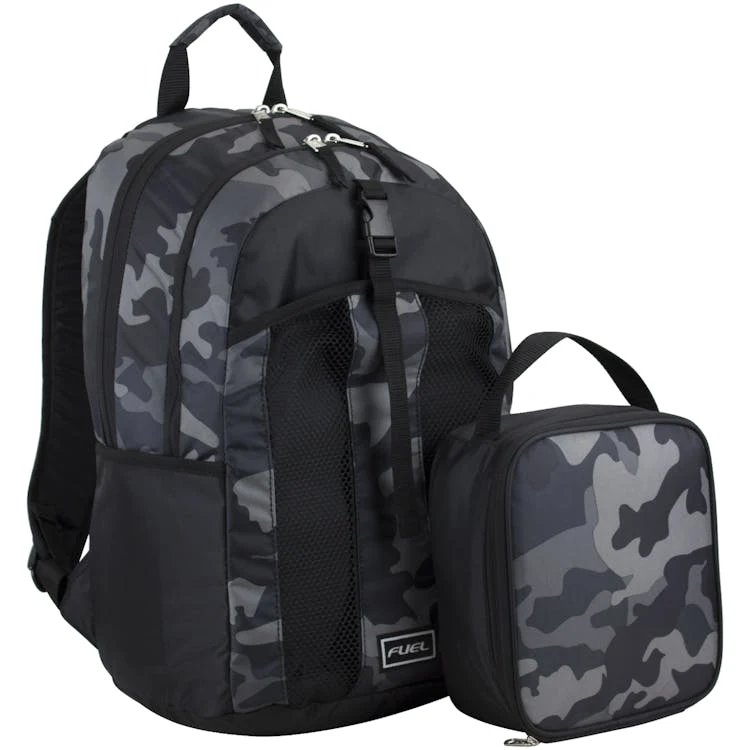 18" Backpack & Lunch Bag Sets - Black/Gray Camo 1