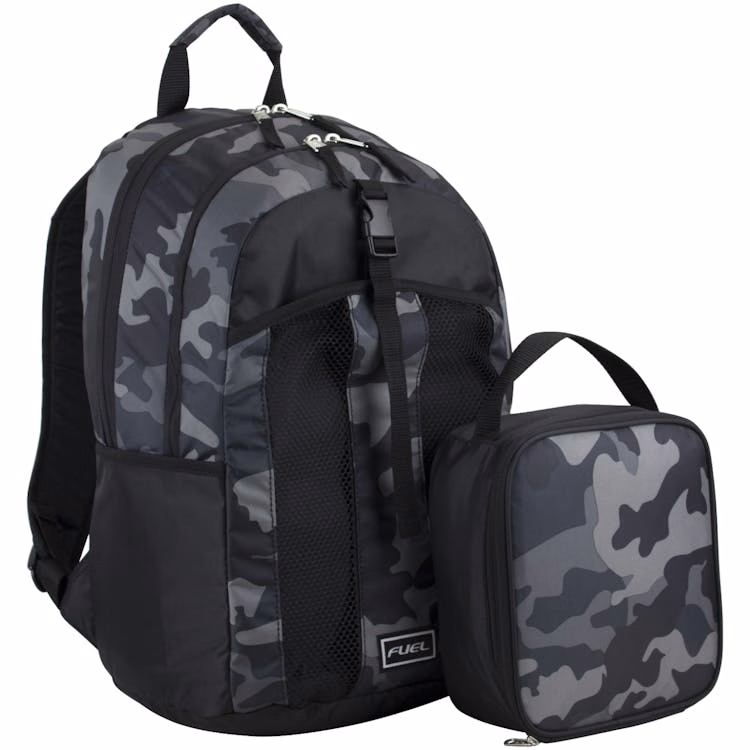 18" Backpack & Lunch Bag Sets - Black/Gray Camo