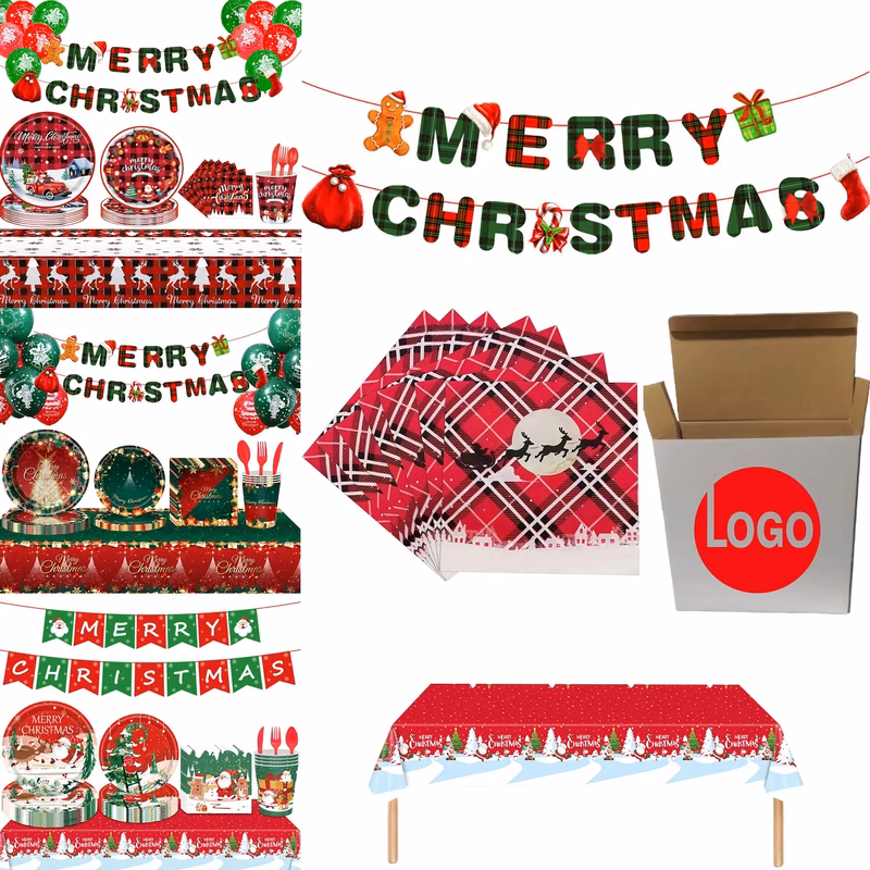 Festive Christmas Party Tableware Set With Bunting Decor