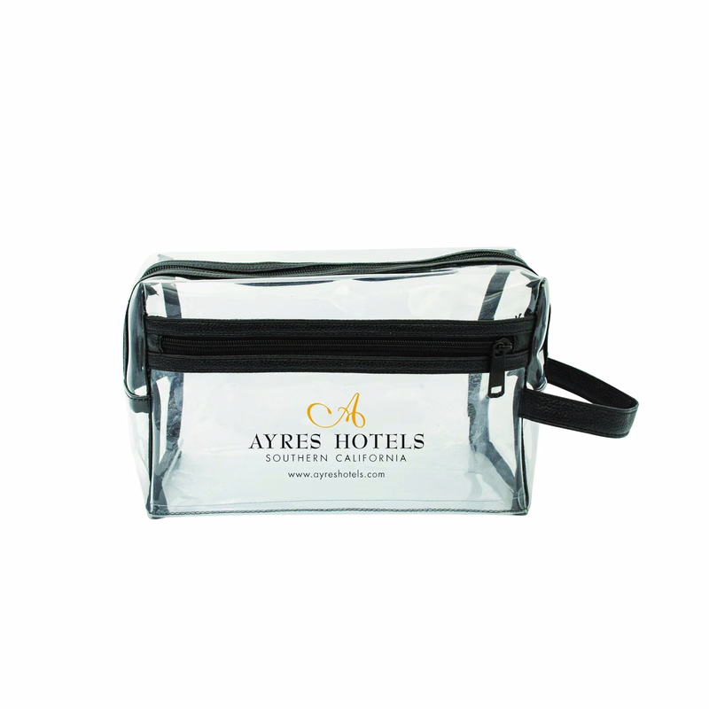 Clear Vinyl Toiletry Bag W/ Leatherette Accent
