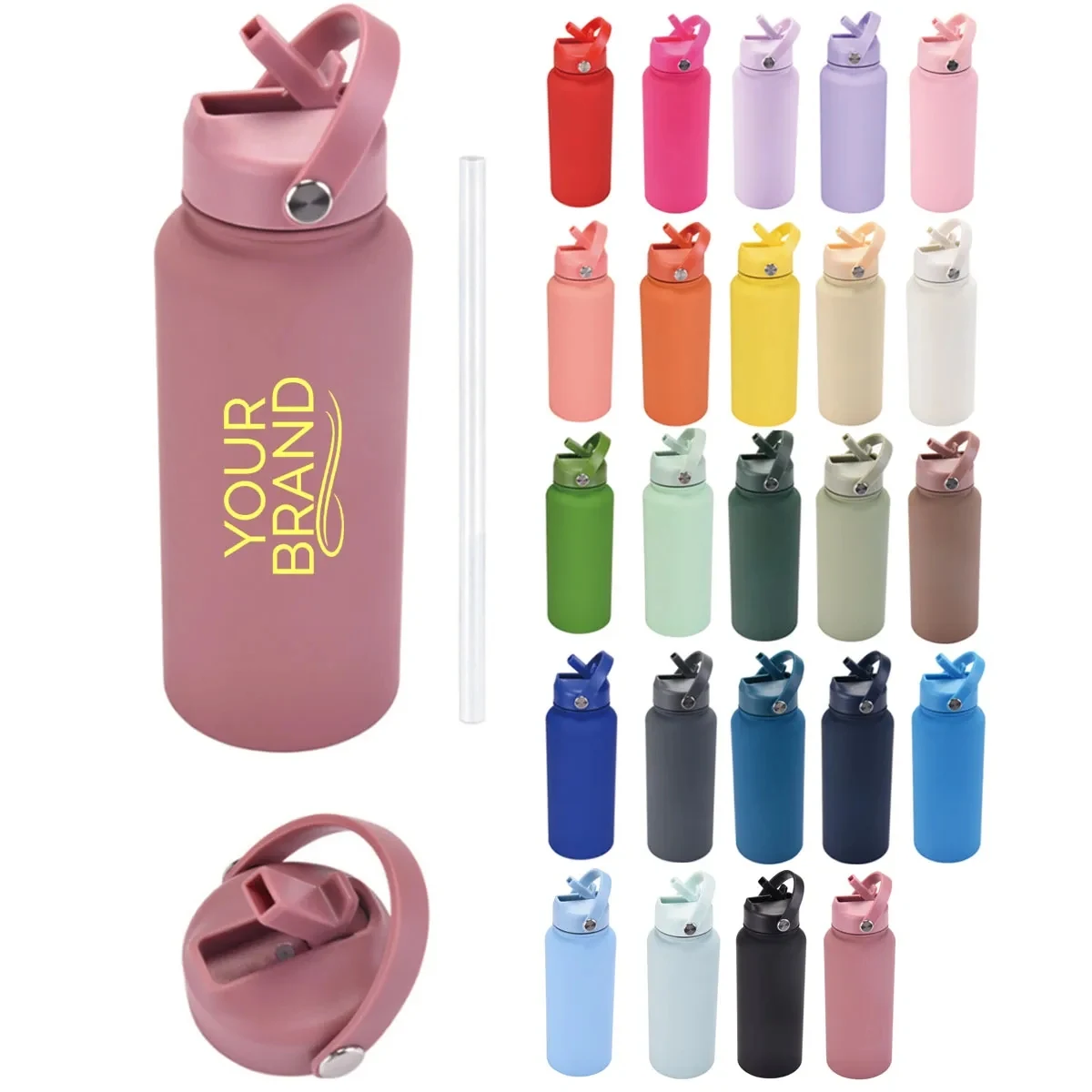32 Oz Insulated Stainless Steel Water Bottle with Straw, custom water bottle with logo imprint 1