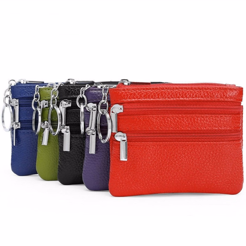 cowhide card money coin purses With Zipper Pocket