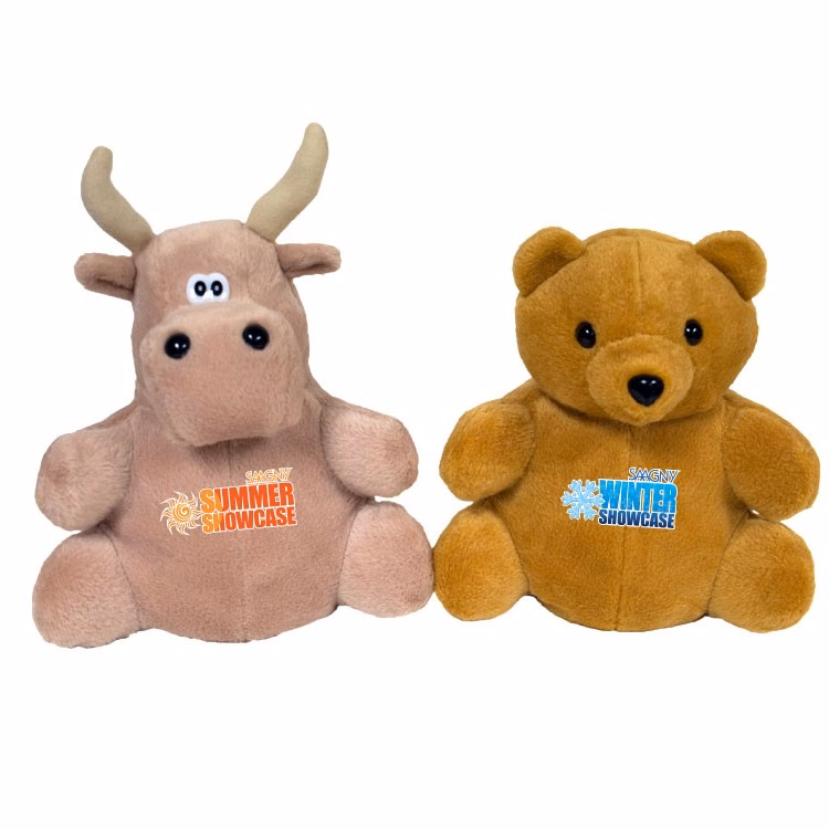 7" Bear/Tan Bull Reversible Puppet with Full Color imprint in 2 locations