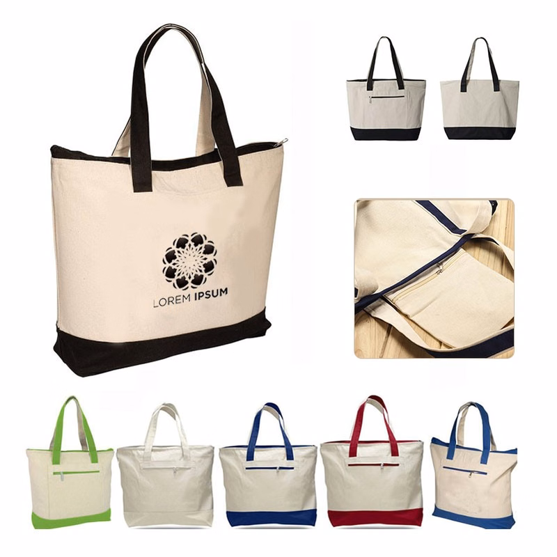 Large Heavy Reusable Cotton Zippered Tote Bags