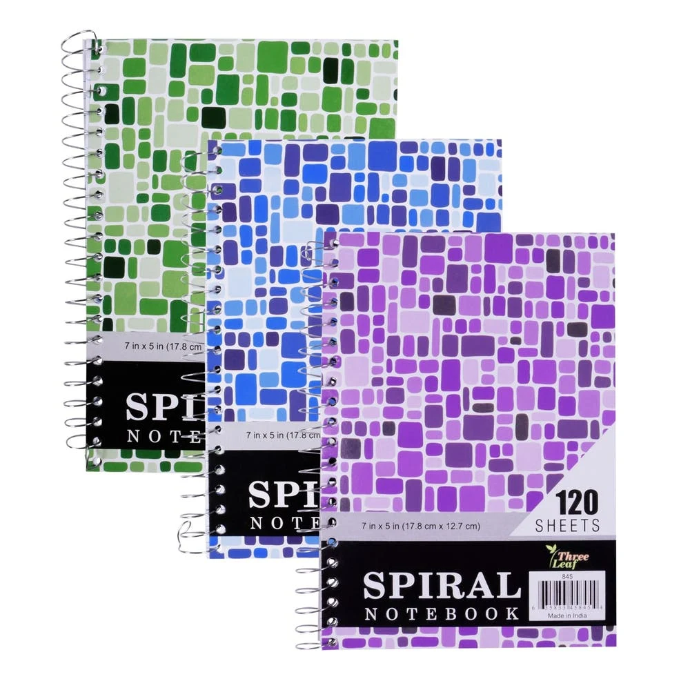 College Ruled Mini Spiral Notebooks - 120 sheets 3 Designs 1