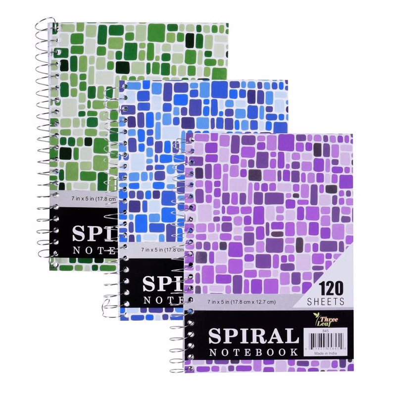 College Ruled Mini Spiral Notebooks - 120 sheets 3 Designs