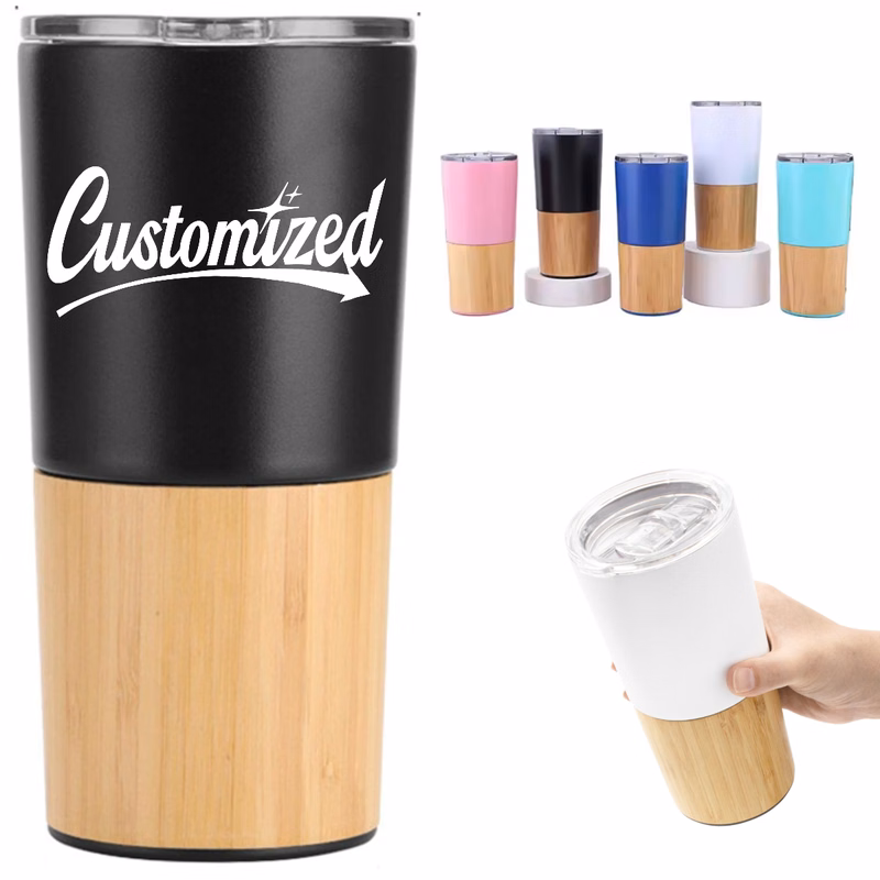 17Oz. Bamboo Base Stainless Steel Tumbler with Custom Logo