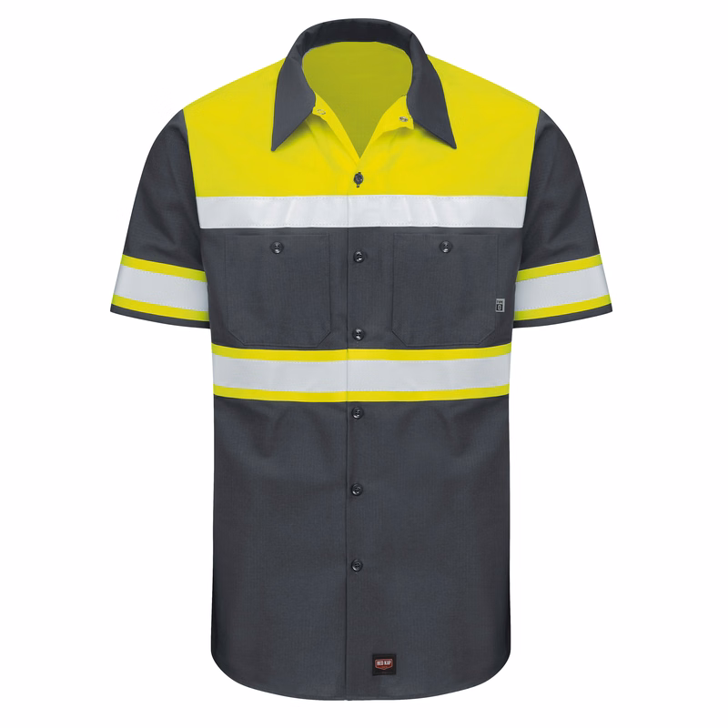 Red Kap® Men's Hi-Visibility Short Sleeve Color Block Ripstop Work Shirt - Type O, Class 1