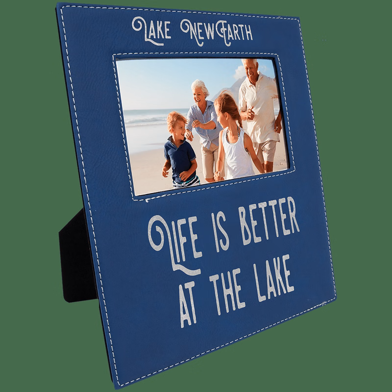 4" x 6" Blue/Silver Leatherette Photo Frame with 4 1/4" x 7 7/8" Engraving Area